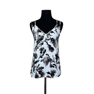 Leith white black floral doble crossed back cami blouse size small